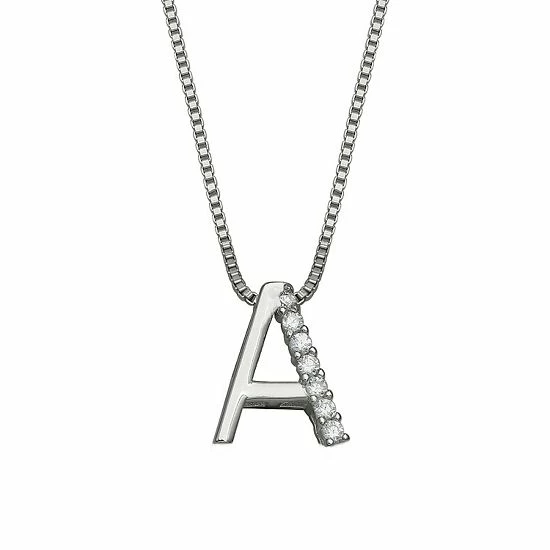 PRIMROSE Sterling Silver Cubic Zirconia Initial Pendant Necklace Silver Tone Z - Image 10