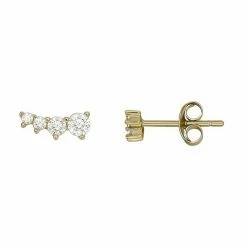 PRIMROSE Sterling Silver Cubic Zirconia Graduated Curved Stud Earrings Gold Over Sterling