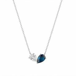 PRIMROSE Sterling Silver Cubic Zirconia & Blue Crystal Teardrop Necklace