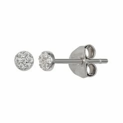 PRIMROSE Sterling Silver Cubic Zirconia Round Pave Stud Earrings
