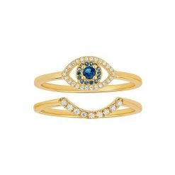 PRIMROSE Cubic Zirconia & Blue Nano Evil Eye Ring & Shadow Band Duo Set