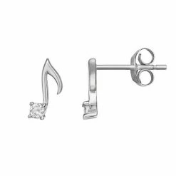 PRIMROSE Sterling Silver Music Note Cubic Zirconia Stud Earrings