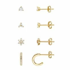 PRIMROSE 4-Pair Cubic Zirconia Stud & C-Hoop Earring Earring Set Sterling Silver