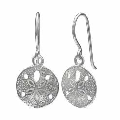 Primrose Sterling Silver Textured Sand Dollar Drop Earrings