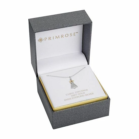 PRIMROSE Two Tone Sterling Silver Cubic Zirconia Christmas Tree Pendant Necklace - Image 2