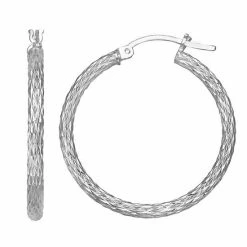 PRIMROSE Sterling Silver Textured Hoop Earrings