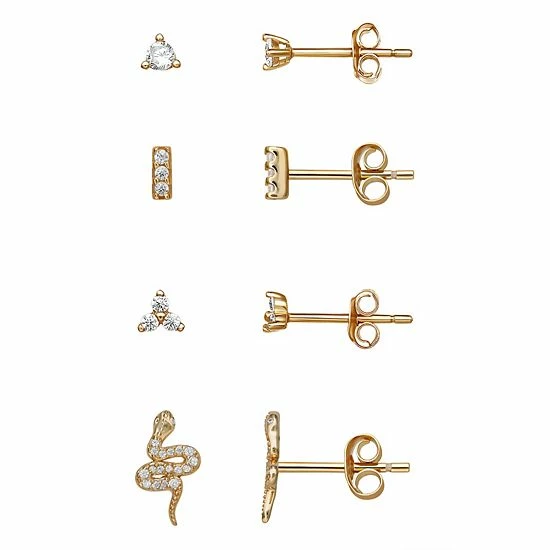 PRIMROSE 18k Gold Over Silver Cubic Zirconia Stud & Snake Earrings