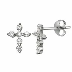 PRIMROSE Sterling Silver Cubic Zirconia Cross Stud Earrings Silvertone