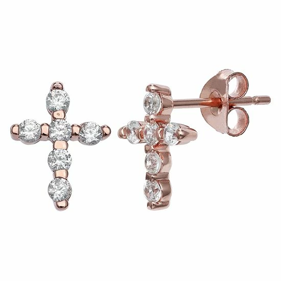 PRIMROSE Sterling Silver Cubic Zirconia Cross Stud Earrings Silvertone - Image 3