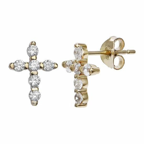 PRIMROSE Sterling Silver Cubic Zirconia Cross Stud Earrings Silvertone - Image 4